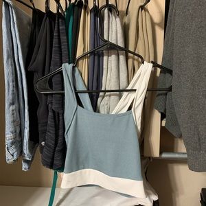 Small blue white criss-cross top